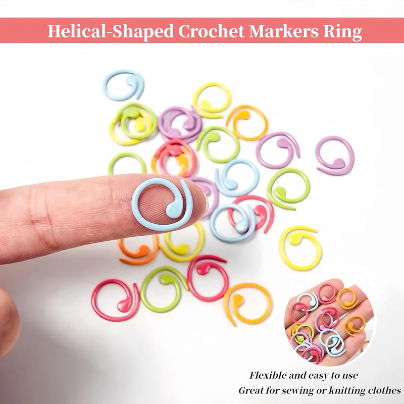wonofa 50 Pcs Helical-Shaped Crochet Markers Ring,Boxed Crochet Rings,Multicolor Metal Stitch Markers Knitting Stitch Markers for Sewing Knitting DIY and Handmade Crafts (Spiral-50Pcs) - Image 3